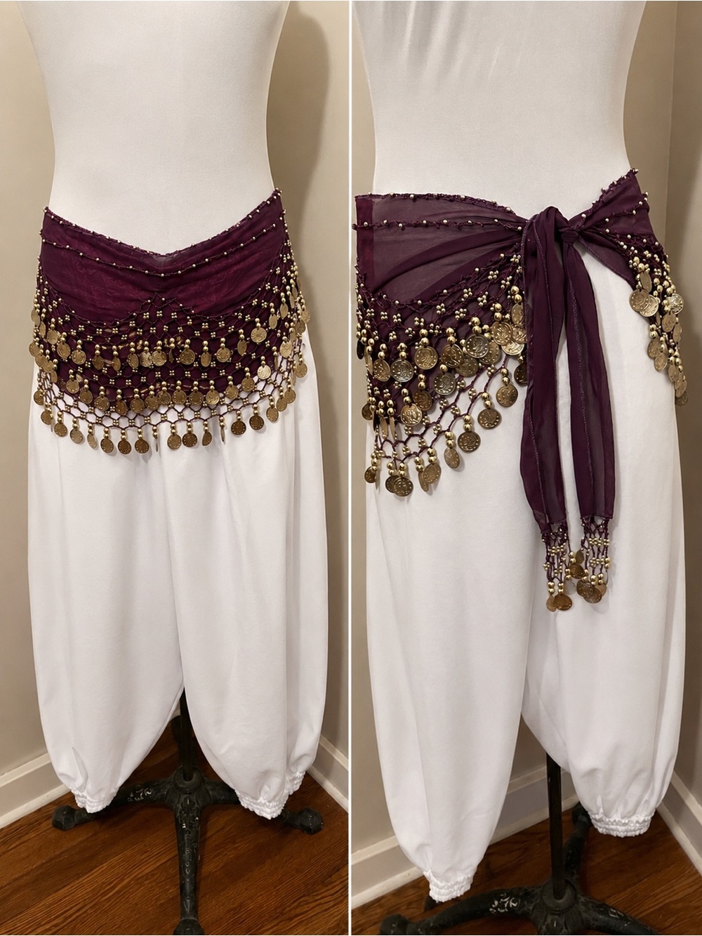 Royal Purple Coin Hip Scarf with Gold Coins